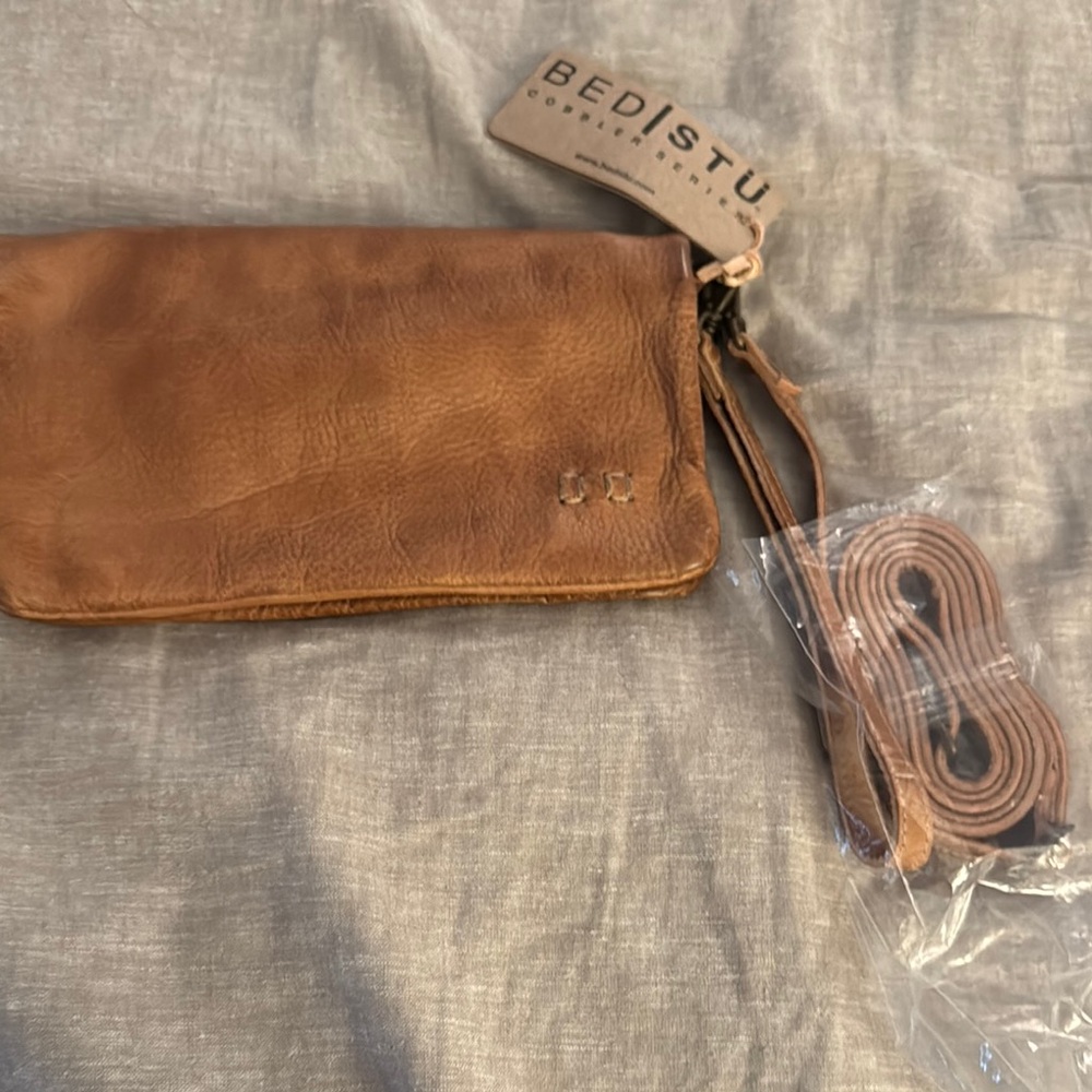 Bed Stu CADENCE Brown Leather Wristlet and strap for crossbody in TAN RUSTIC